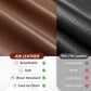 Upholstery material comparison graphic showing brown leather texture