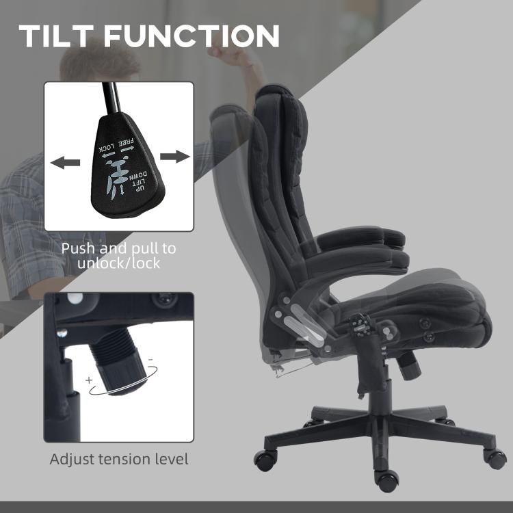 Black massage office chair with tilt mechanism and adjustable tension control