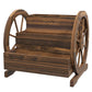 Wooden wagon-style planter box with side panels and two wheel-shaped end frames