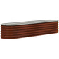 Brown corrugated metal planter box with silver top rim and safety edging, long rectangle