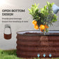 Brown metal raised garden bed with open bottom and soil-filled interior