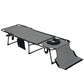 Gray folding chaise lounge chair with extended leg support and side pocket