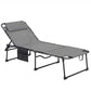 Gray folding lounge chair with 5-level recline, padded headrest, and side pocket