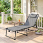 Gray folding chaise lounge chair with mesh seat, adjustable reclining backrest