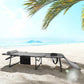 Gray folding chaise lounge chair with side pocket and hanging face-cover flap