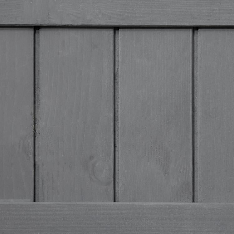 Dark gray wooden planter box wall panels with vertical slats
