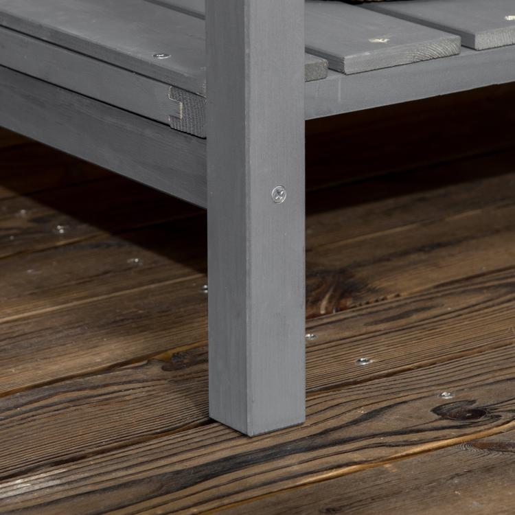 Dark gray garden bed leg corner detail with metal screw and reinforced frame