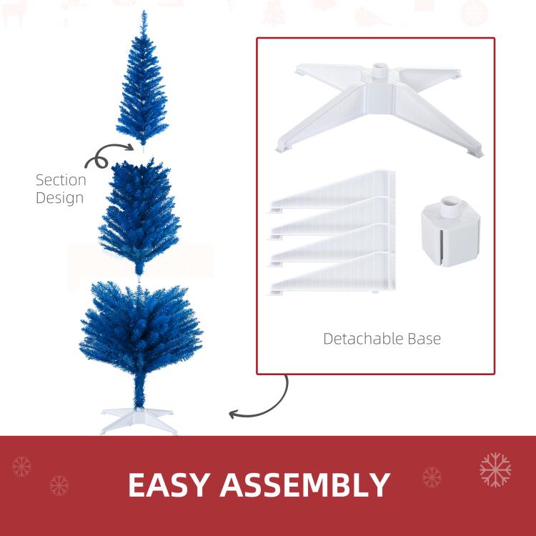 Blue pencil Christmas tree with detachable white stand base components