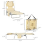 Beige adjustable tanning lounge chair with face hole, head pillow, and foldable frame
