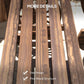 Wood bench slat back panels with natural pine-grain texture