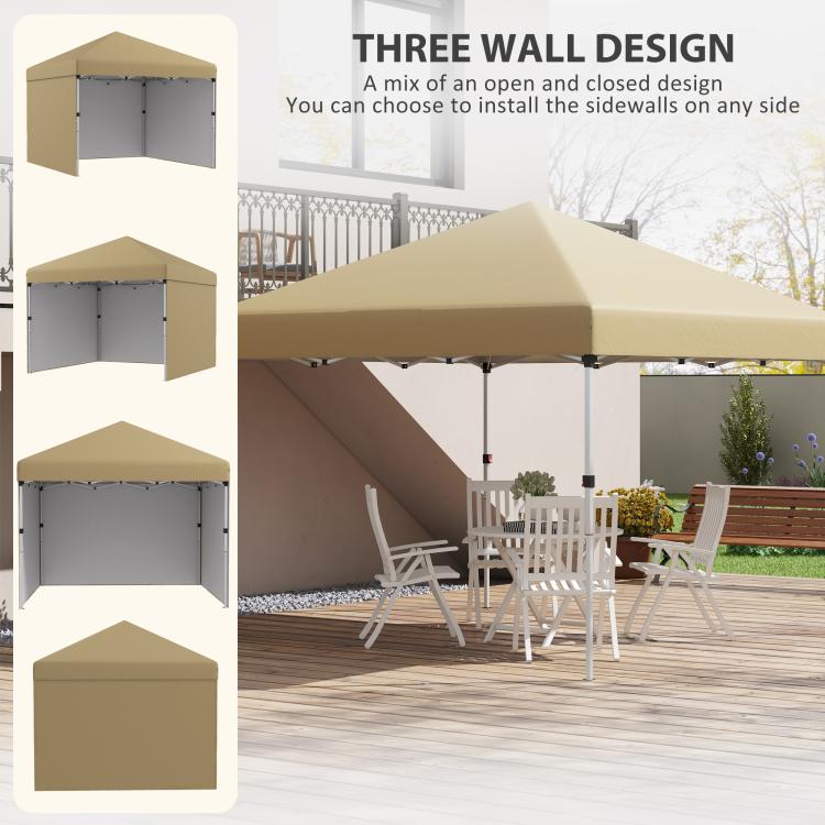 Beige pop-up canopy tent with sidewall design options and adjustable roof frame