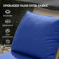 Close-up of navy blue cushion fabric with visible water droplets