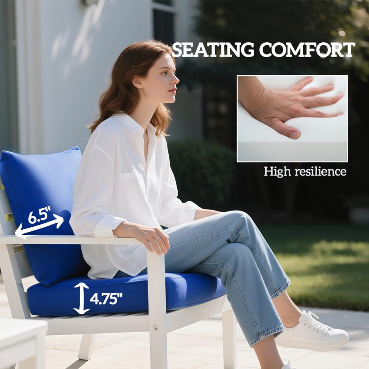 Navy blue chair cushion on outdoor seating with front seat padding