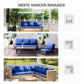 Navy blue outdoor chair cushion set shown on patio seating scenes