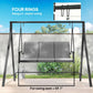Black metal porch swing frame with four hanging points for a 2-seat swing