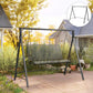 Black metal swing stand with hanging chains and bench swing seat outdoors