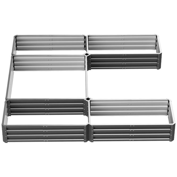 Gray steel raised garden bed set, expanded view of connected planter boxes