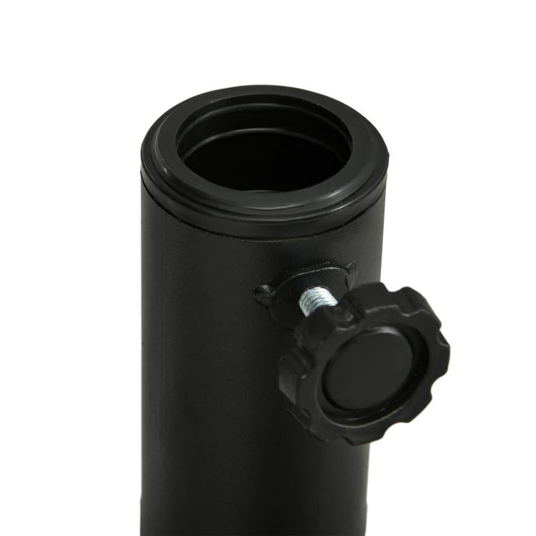 Black umbrella pole holder with adjustable knob and round top socket