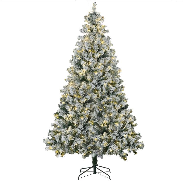 7.5 ft artificial Christmas tree with frosted branches and warm white LED lights