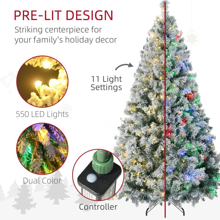 Pre-lit artificial Christmas tree with frosted branches, LED lights and controller