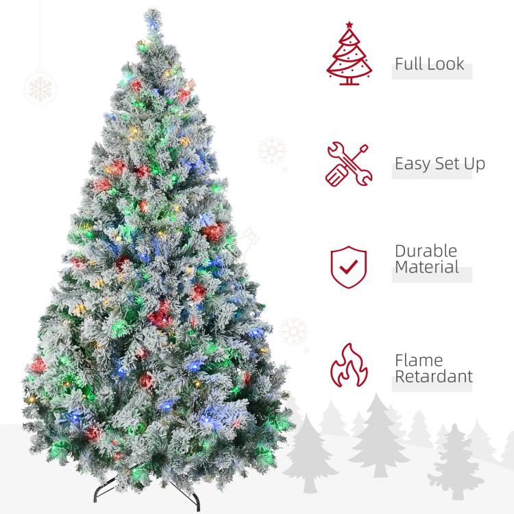 Artificial Christmas tree with frosted branches and multicolor LED lights