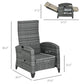 Measured outdoor reclining lounge chair with beige cushions and gray frame dimensions