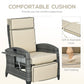 Reclining lounge chair with beige cushioned seat and soft, washable cover panels