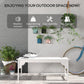 White slatted wooden garden bench with curved seat front, shown on a porch setting
