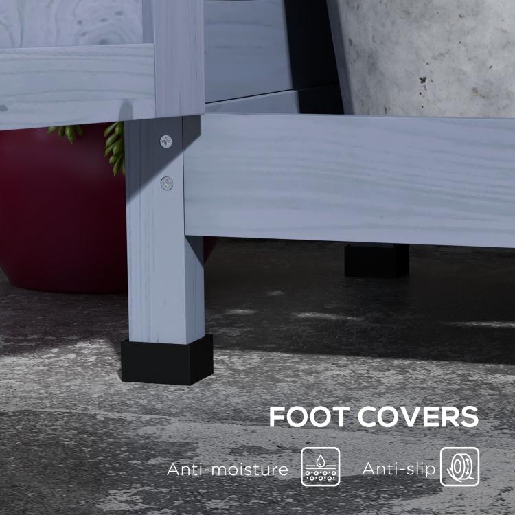 Gray potting bench with covered feet for anti-slip and moisture protection
