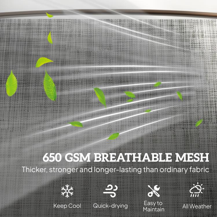 Close-up of gray breathable mesh fabric on glider loveseat backrest