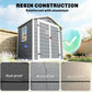 Resin utility shed with reinforced aluminum-style frame and front double doors