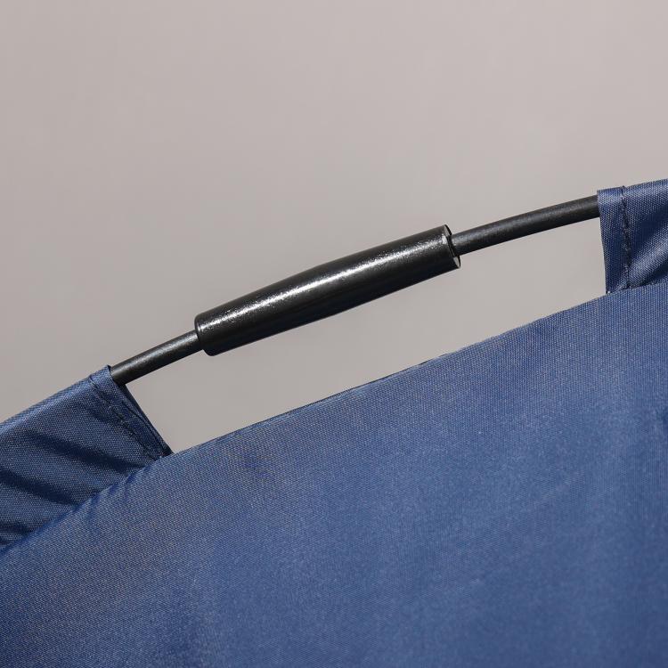 Dark blue dog cot canopy fabric with black metal frame corner