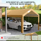 Beige carport canopy cover installed with metal frame posts