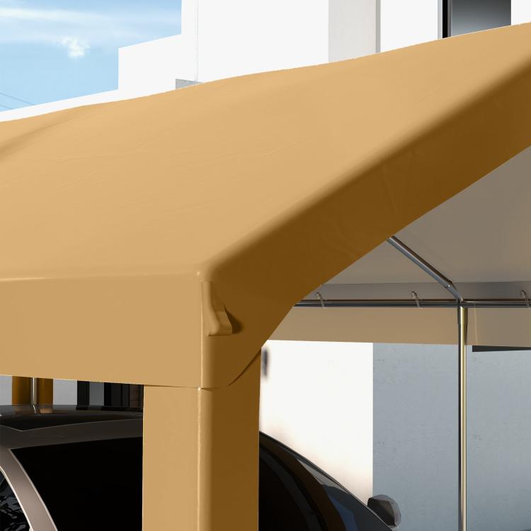 Beige carport canopy cover roof corner with metal support bar