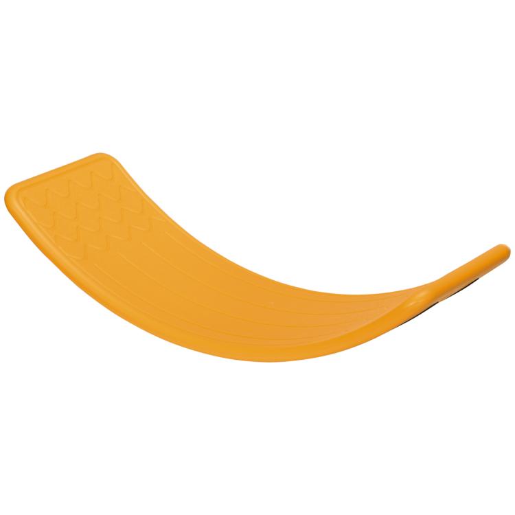 Orange curved wobble board with textured top grip surface for kids balance practice