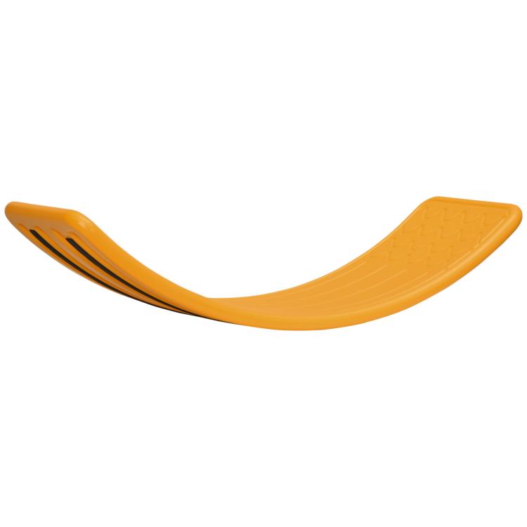 Orange curved wobble balance board, scalloped edge