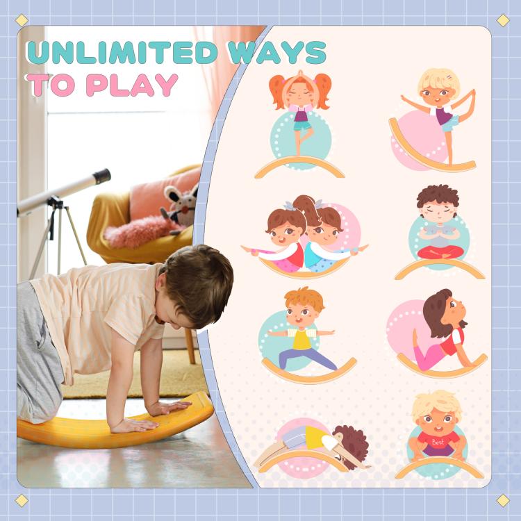 Orange balance board with kids activity illustrations on packaging