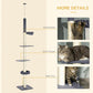 Cat tree details: sisal rope scratching post, plush hammock, and ball toy
