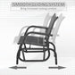 Black outdoor rocking glider chair with gray mesh seat and back in smooth sliding motion