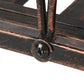 Bronze metal garden bridge side rail joint with round bolt head and curved edge