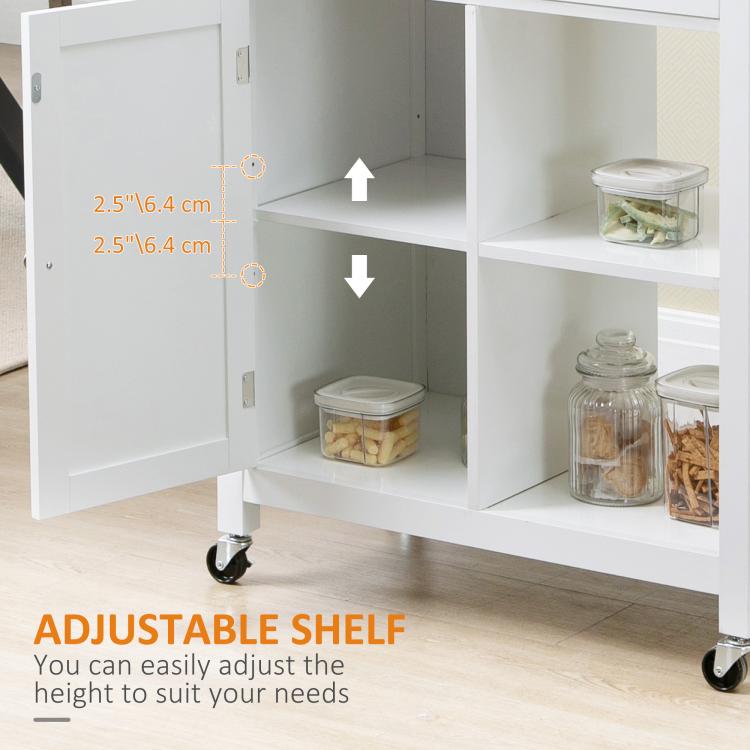 Kitchen island cart open shelves with adjustable shelf positions and caster base