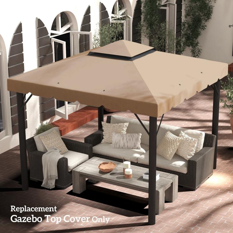 Khaki gazebo replacement top cover canopy with black trim and scalloped valance edge
