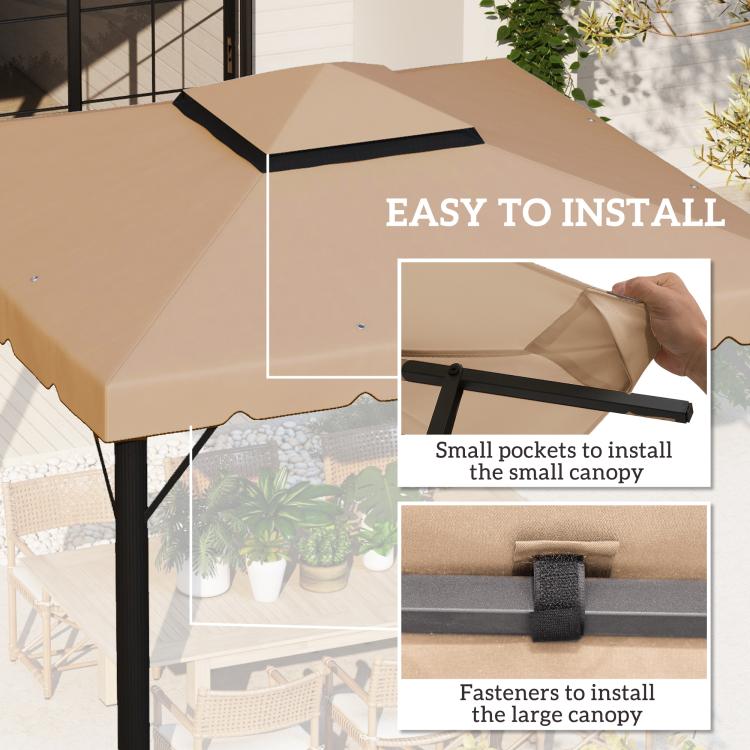 Khaki gazebo replacement top cover canopy with black trim and small installation pockets