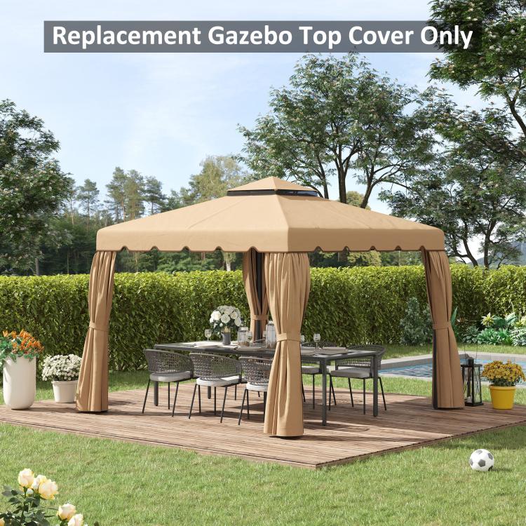 Khaki gazebo top cover canopy with side drapes and dark gazebo frame