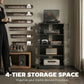 Dark glass-front media cabinet with four-tier storage for AV devices