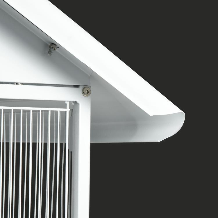 White metal bird cage feeder roof with slanted top and support bracket