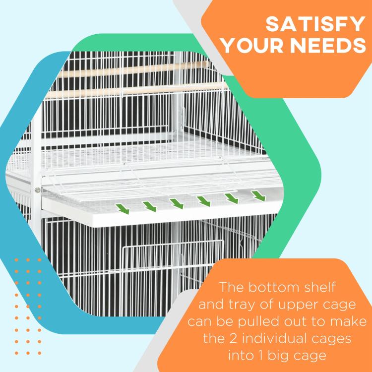 Bird cage lower shelf and removable trays in white wire design