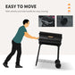 Charcoal barbecue grill with wheels and side handle for easy moving