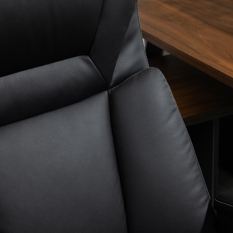 Black PU leather office chair seat and high back with padded armrest