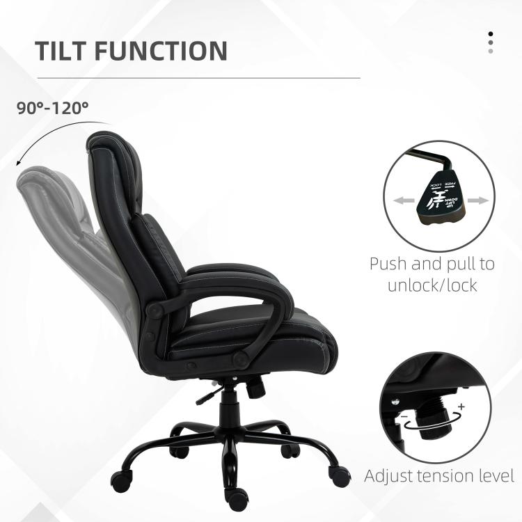 Black office chair with reclining tilt mechanism and swivel base